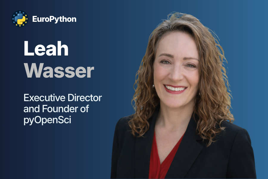 Cover image of Leah Wasser, Executive Director and Founder of pyOpenSci, as a keynoter at EuroPython
